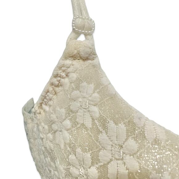 Vintage Maidenform Cream French Demi Daisy Floral Underwire Bra size 38B NEW Tag - Picture 6 of 8